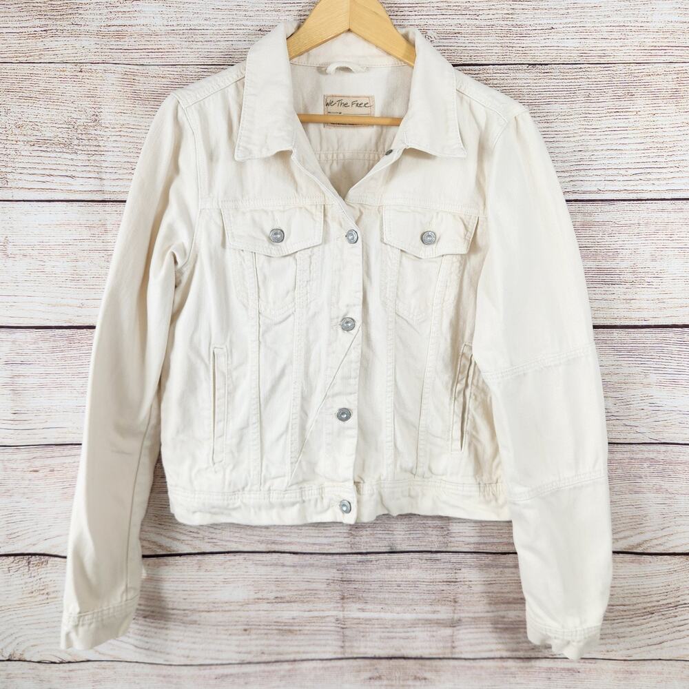 We the Free People Jacket Large Jolene Trucker Denim Jacket Pockets Boho